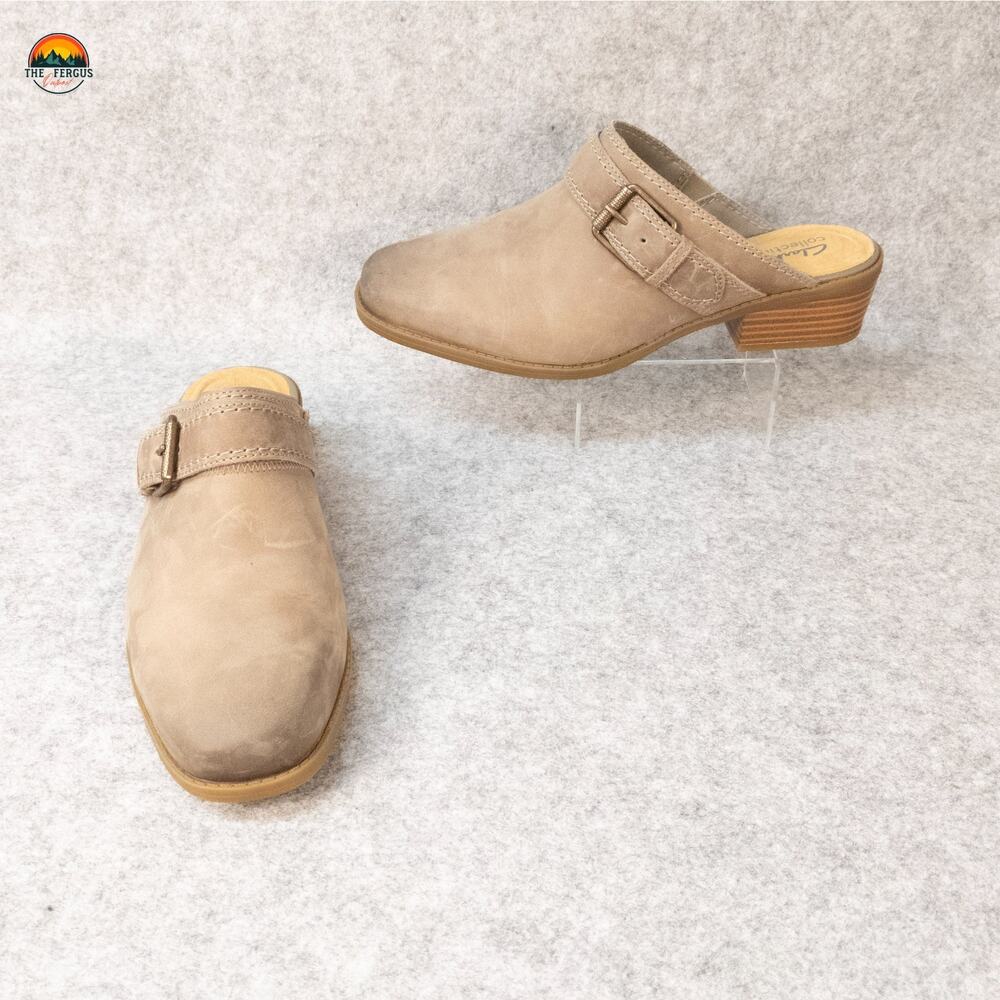 Clarks Danyelle Mule Mist Brown Leather Buckled Slip-On Cottage Y2K Women's 9W